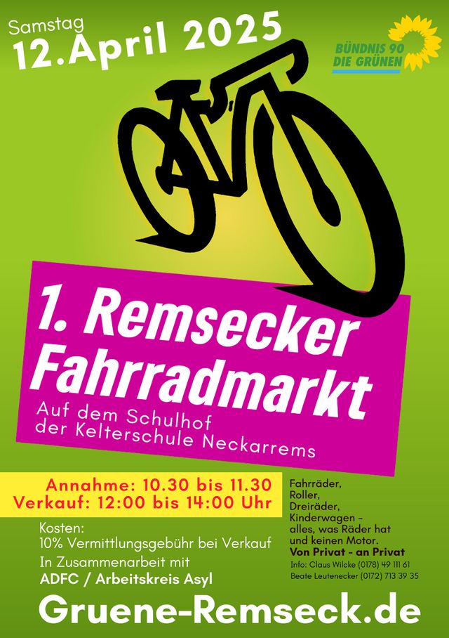 Fahrradmarkt am 12. April an der Kelterschule Neckarrems!